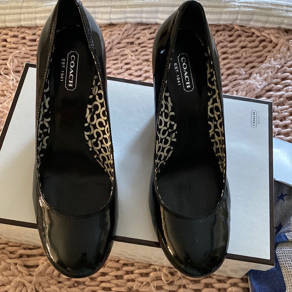 Coach black patent leather platforms size 8.5